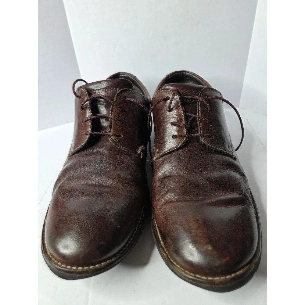 Rockport Mens V74225 Brown‎ Leather Plain Toe Oxford Dress Shoes Size 10 M